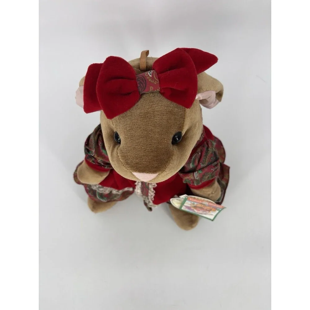 1985 Vtg Velveteen Rabbit Plush Rabbit Red Velvet Christmas Dress Bow Tags EUC